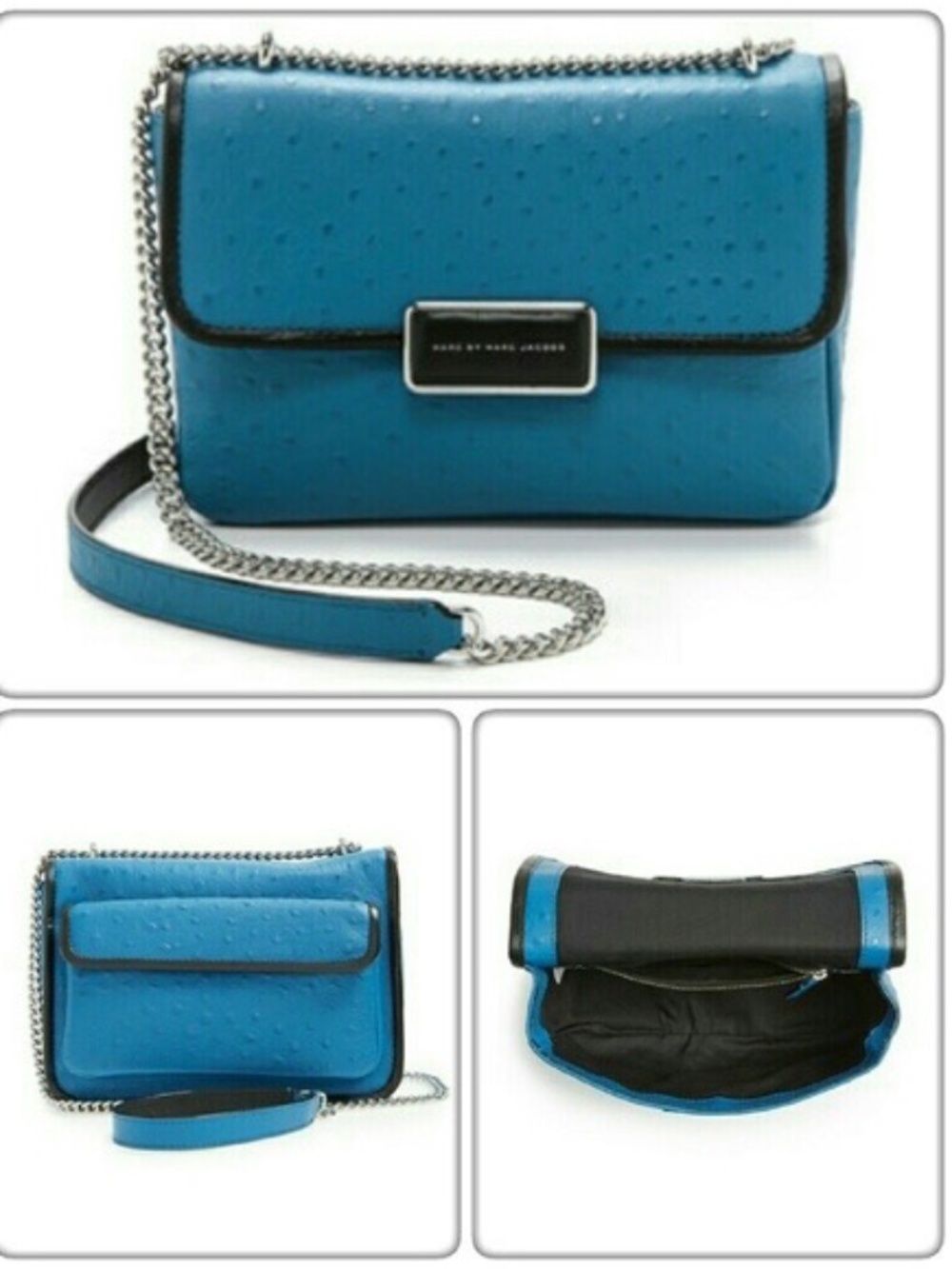 MARC by Marc Jacobs Rebel 24 Blue Ostrich Embossed Crossbody